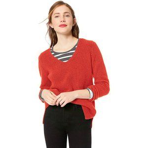J.Crew Heather V-Neck Cotton Pullover Sweater in Heather Pumpkin, S